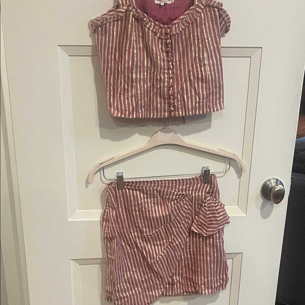 Tularosa Pink and Gold Striped Mini Skirt